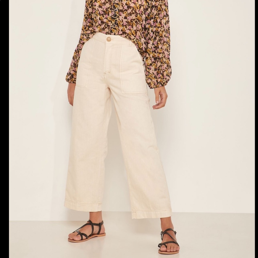 Free People Sunday Skies High Waist Wide Leg Cropped Utility Pants Sz 2